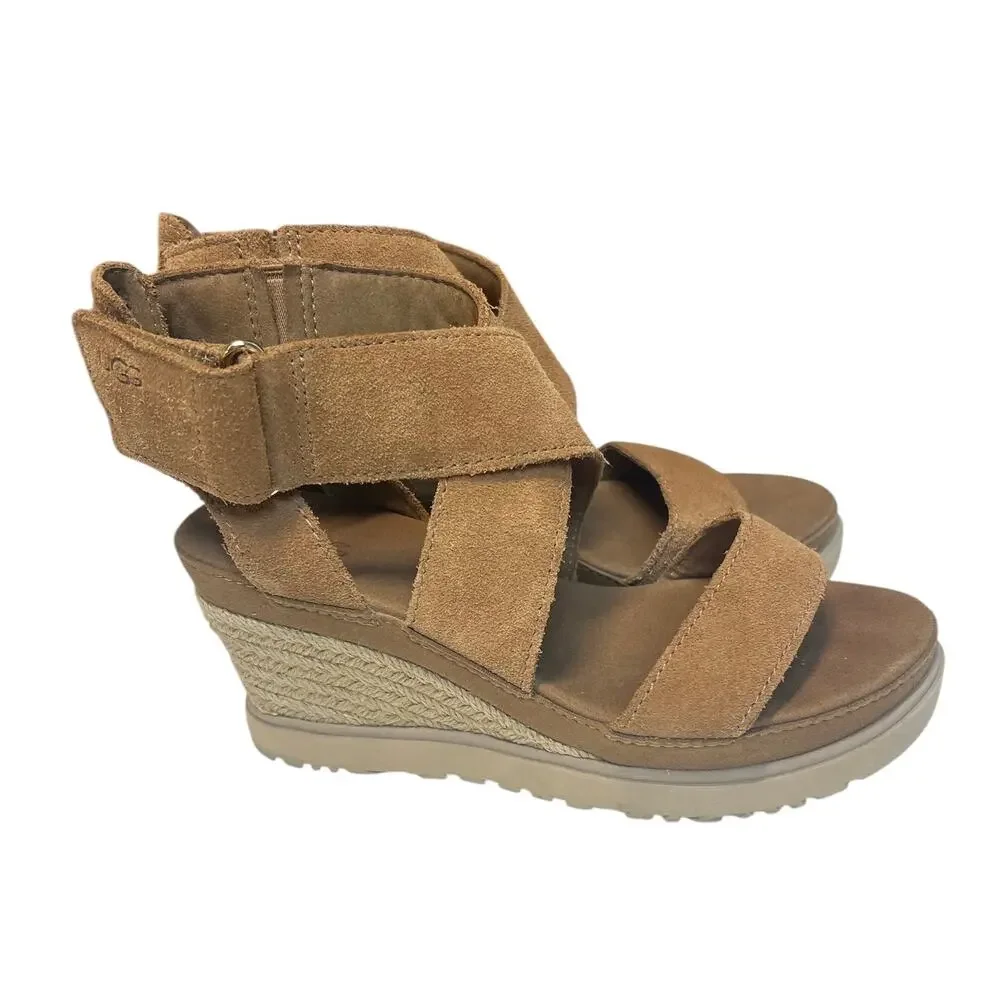 UGG Women's Ileana Ankle Wedge Sandals Chestnut Size 6